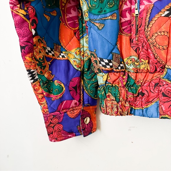 90s Vintage Georgiou 100% Silk Quilted Bomber Jacket Size Medium / Women's 8 - Picture 6 of 6